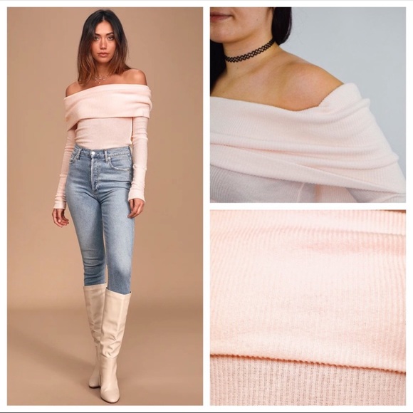 FREE PEOPLE SWEATER BOHO PULLOVER COZY OFF THE SHOULDERS BLUSH PINK TOP A3C - Picture 12 of 16